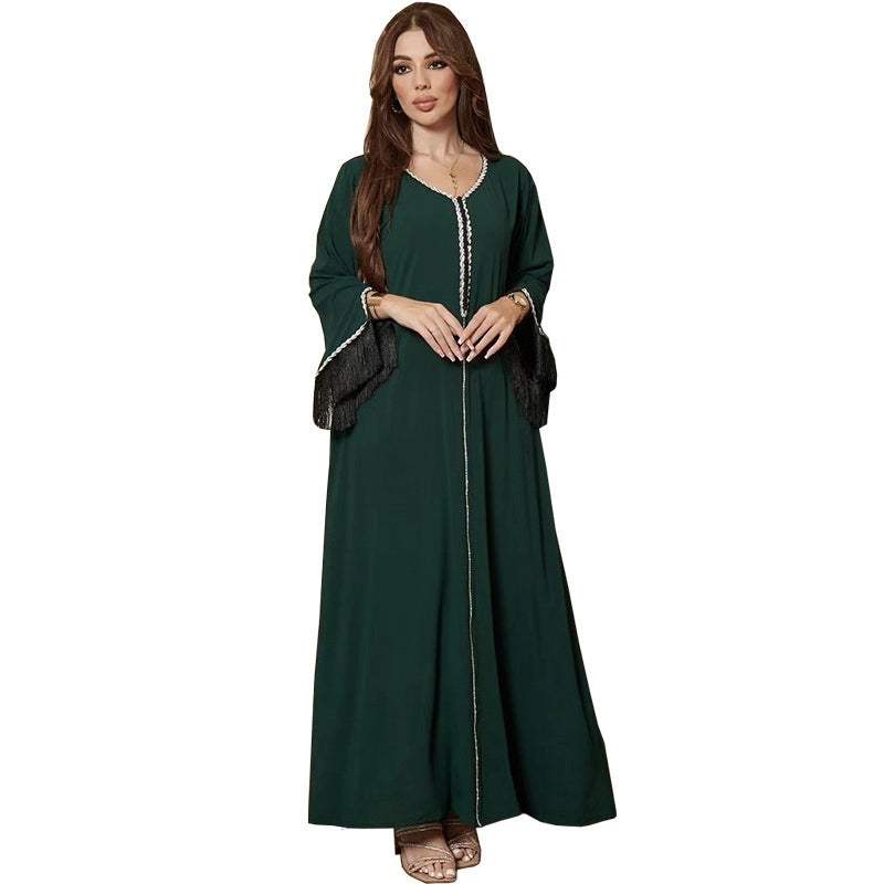 Hotfix Rhinestone Tassel Women Caftan Kaftan Abaya Dress