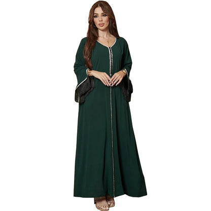Hotfix Rhinestone Tassel Women Caftan Kaftan Abaya Dress