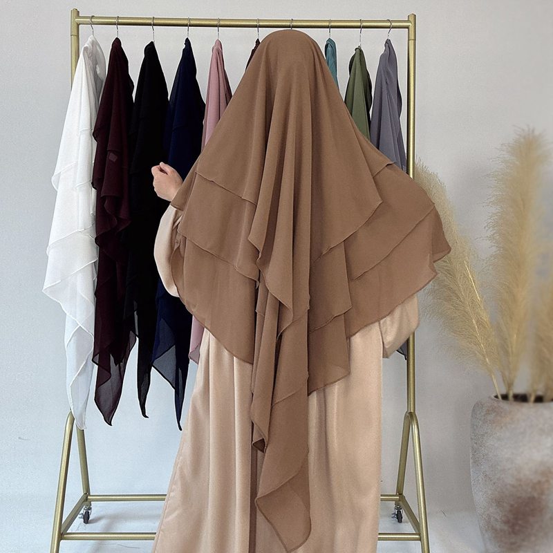 3 Layer Chiffon 11 Color Options Long Khimar For Muslim Women Nikah And Prayer