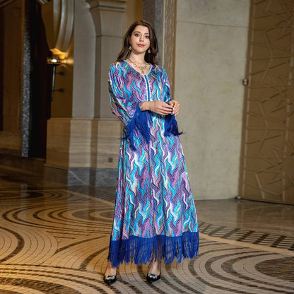 Taseel Printed EID Dress Middle East Arab Caftan Kaftan Dress Jalabiya