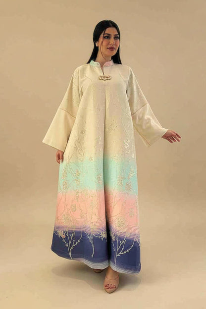 Eid Embroidery Jacquard Gradient Color Caftan Kaftan Dress Jalabiya #26377
