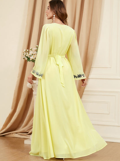 Eid Dress Middle East Caftan Women Casual Party Wear Embroidery Chiffon Kaftan Dress