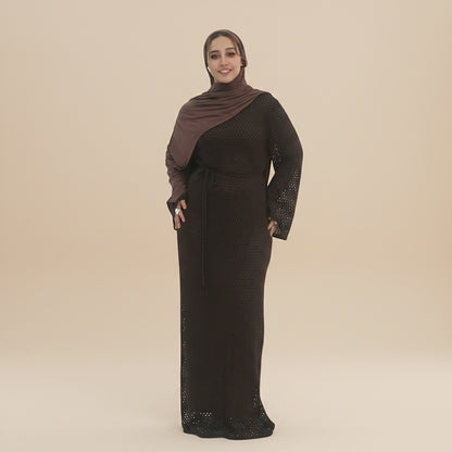طقم من قطعتين للنساء المسلمات، فستان عباية مجوف مع فستان عباية داخلي #261081