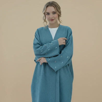 Moon Embroidery Cardigan Open Abaya Dress