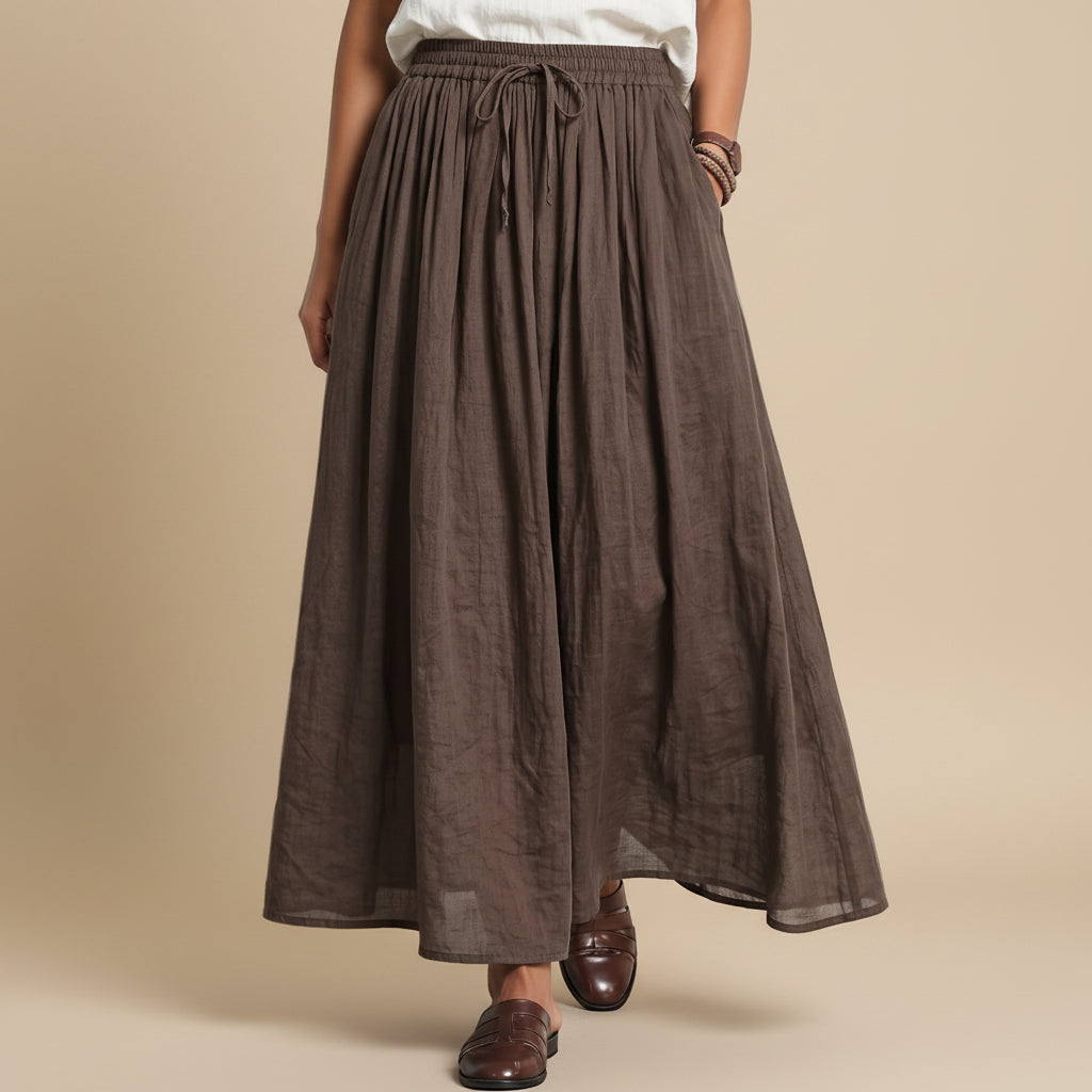 Elastic Waist Drawstring Plain Modest Maxi Skirt With Pocket #268750