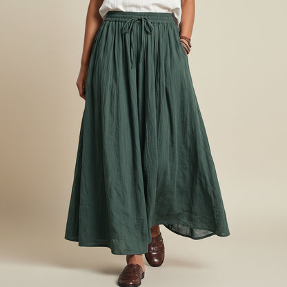 Elastic Waist Drawstring Plain Modest Maxi Skirt With Pocket #268750