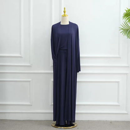 طقم ملابس نسائية مسلمة مكون من 3 قطع، بلوزة وبنطال من قماش المودال مع عباية مفتوحة #251076