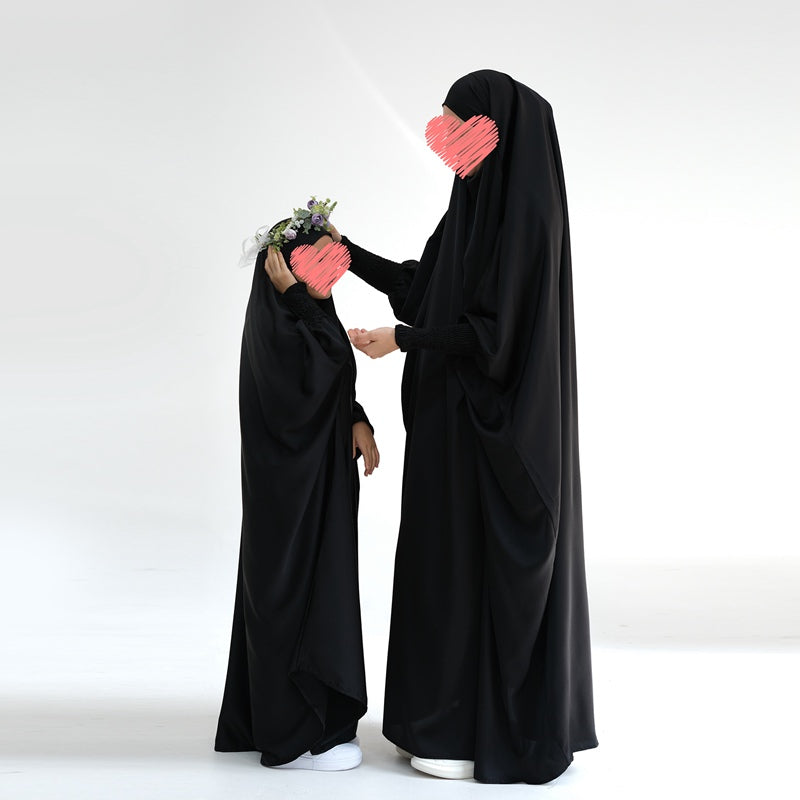 ثوب صلاة ساتان متطابق للأم وابنتها المسلمة، جلباب علوي