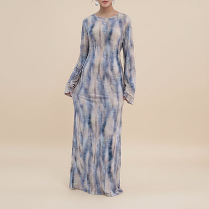Printed Modal Abaya Dress For Women - Taro/Black/Purple/Dusty Blue/Argyle Pattern - #261288