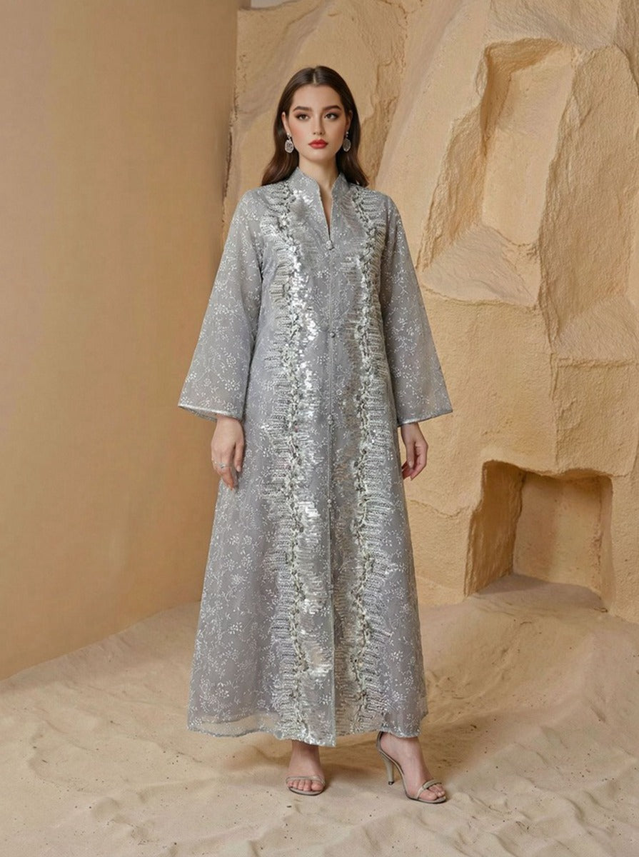 Sequins Caftan Kaftan Dress For Women - Mukhawar Jalabiya Eid Dress - Blue/Yellow/White - #26240