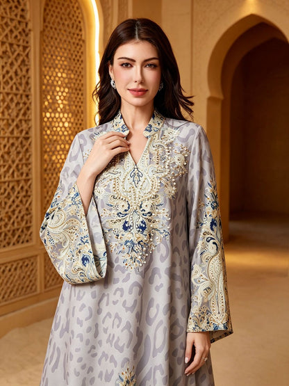 Eid Dress Hotfix Rhinestones Jalabiya Caftan Kaftan Dress #26444