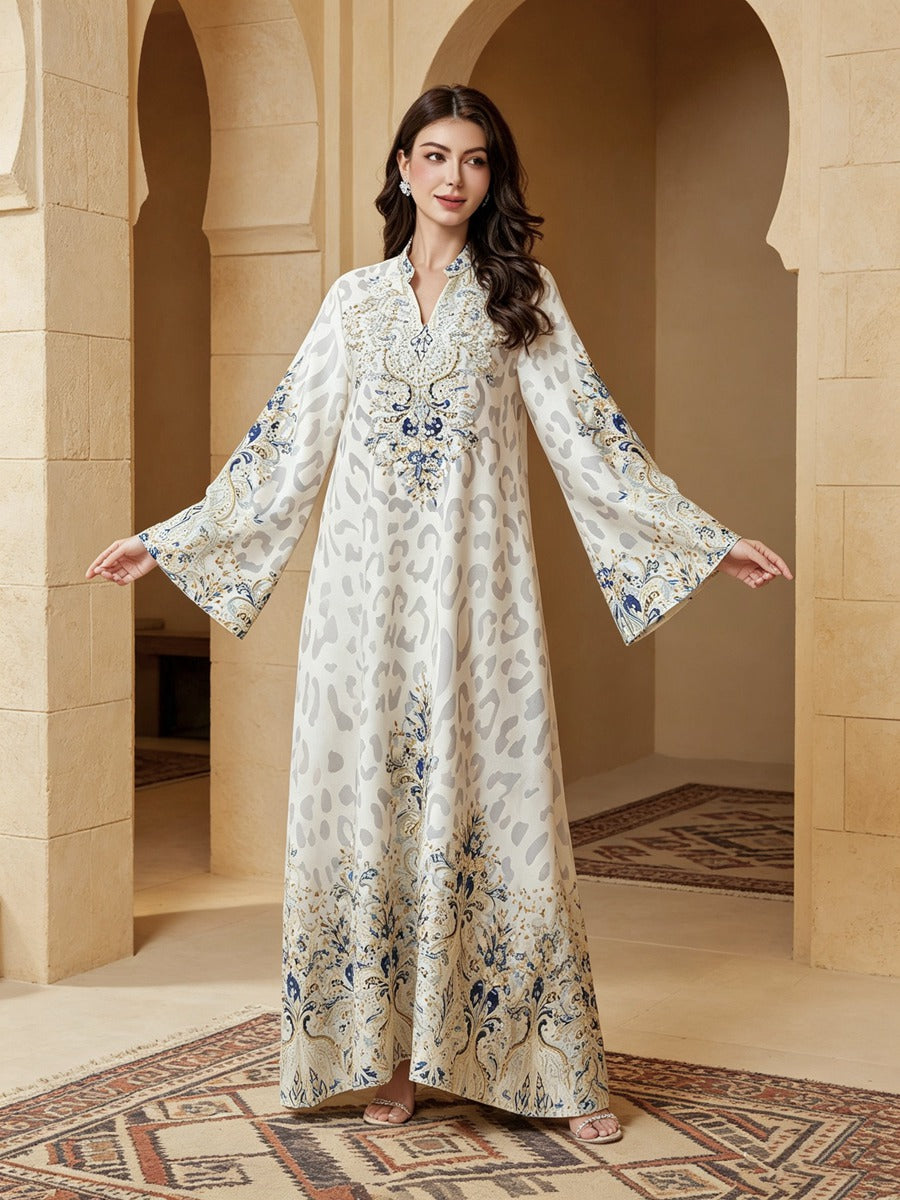 Eid Dress Hotfix Rhinestones Jalabiya Caftan Kaftan Dress #26444