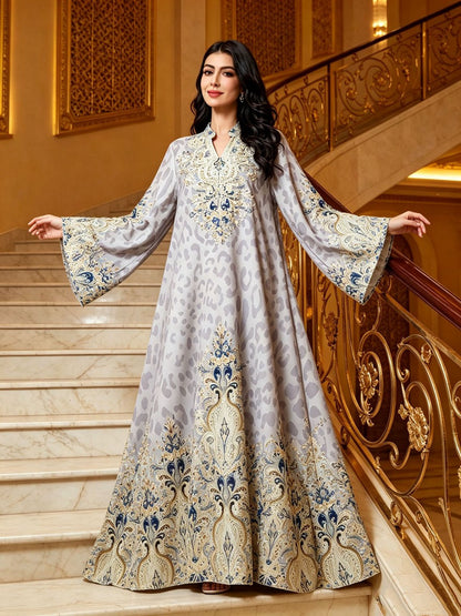 Eid Dress Hotfix Rhinestones Jalabiya Caftan Kaftan Dress #26444