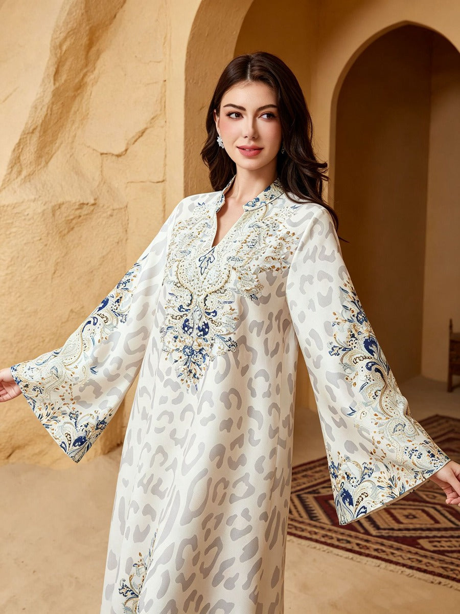 Eid Dress Hotfix Rhinestones Jalabiya Caftan Kaftan Dress #26444