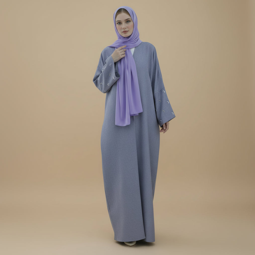 Moon Embroidery Cardigan Open Abaya Dress