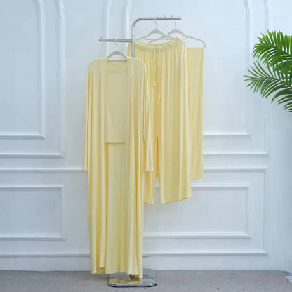 طقم ملابس نسائية مسلمة مكون من 3 قطع، بلوزة وبنطال من قماش المودال مع عباية مفتوحة #251076