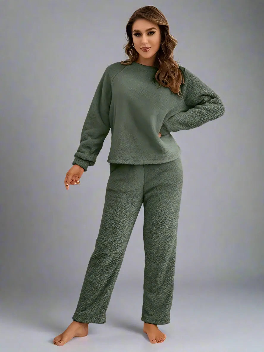 Women Winter Polar Fleece Loungewear Two Piece Set Pajamas Pjs