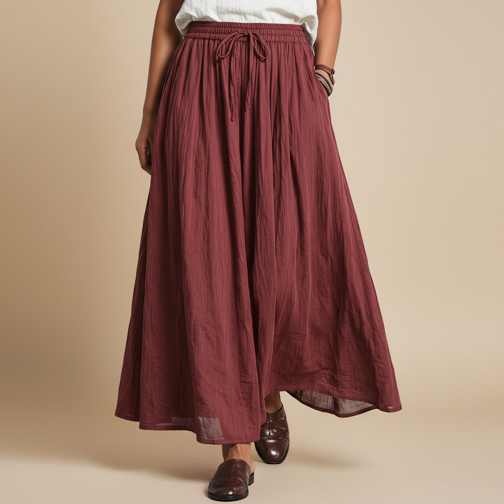 Elastic Waist Drawstring Plain Modest Maxi Skirt With Pocket #268750