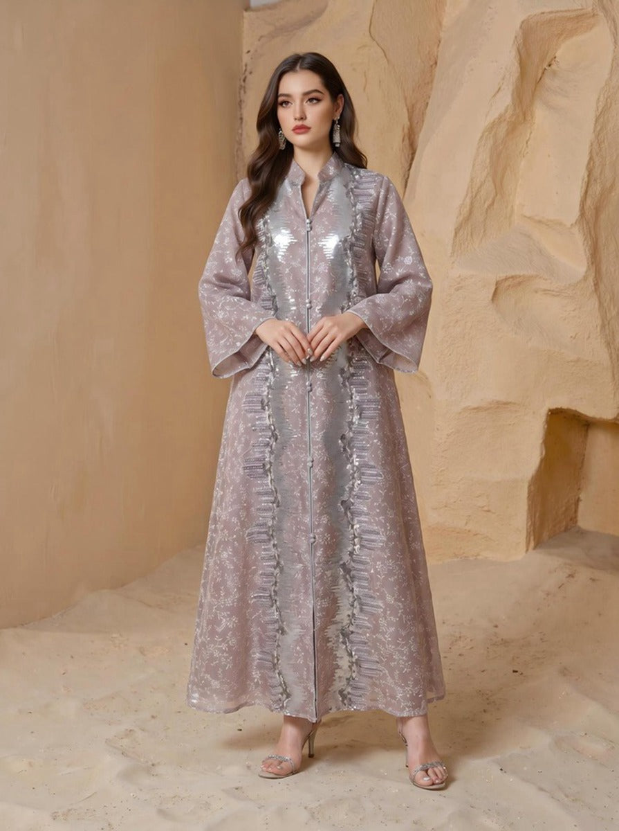 Sequins Caftan Kaftan Dress For Women - Mukhawar Jalabiya Eid Dress - Blue/Yellow/White - #26240