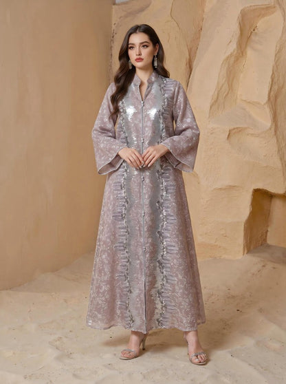 Sequins Caftan Kaftan Dress For Women - Mukhawar Jalabiya Eid Dress - Blue/Yellow/White - #26240