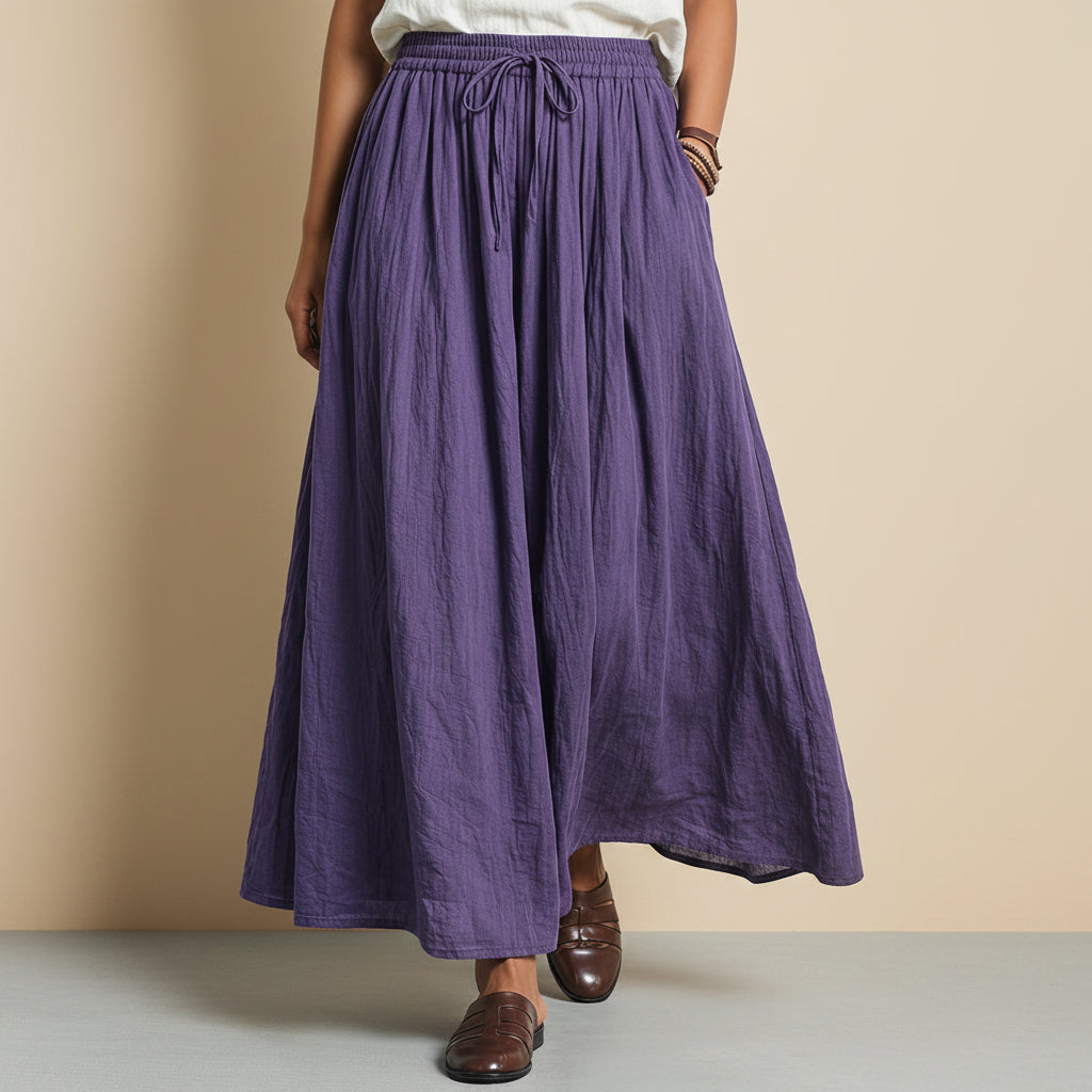 Elastic Waist Drawstring Plain Modest Maxi Skirt With Pocket #268750