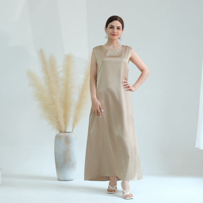 Muslim Women Satin Sleeveless Inner Slip Dress Underdress