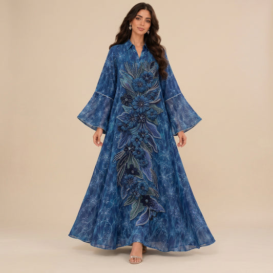 Eid Dress Muslim Women Sequins Embroidery Caftan Kaftan Dress Jalabiya #26N277