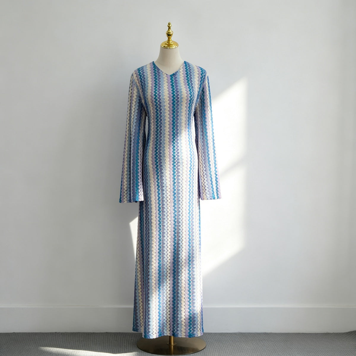 Rainbow Jacquard Double-layer Abaya Dress #261374