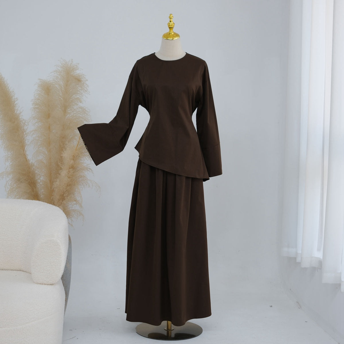 Muslim Women 2 Pieces Set Tops And Skirt Suit Set - Daily Wear - #261313