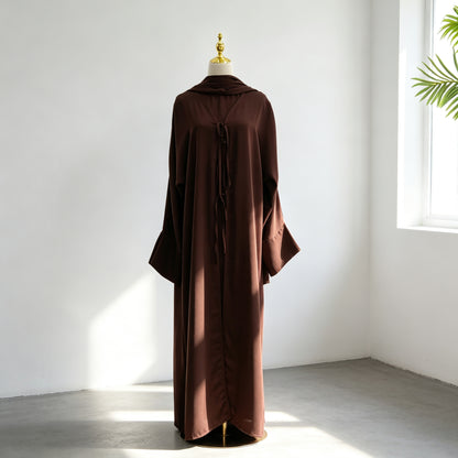 3 Pieces Set Nida Open Abaya Dress With Inner Sleeveless Dress And Matching Hijab #261201