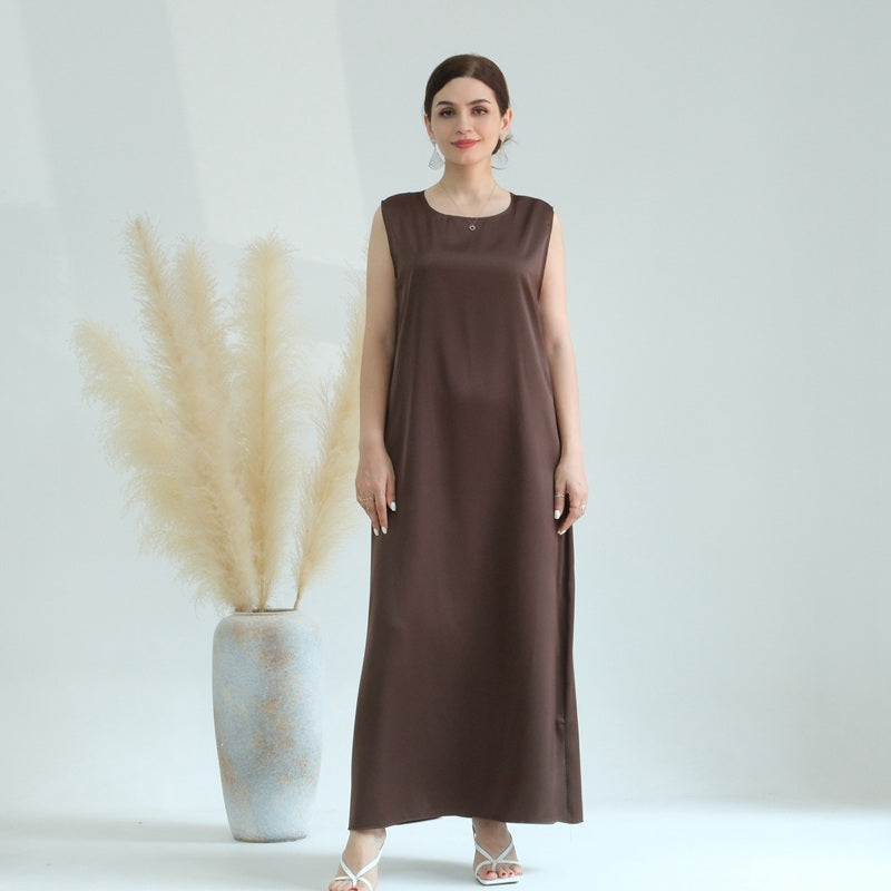 Muslim Women Satin Sleeveless Inner Slip Dress Underdress