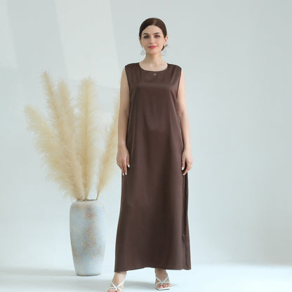 Muslim Women Satin Sleeveless Inner Slip Dress Underdress
