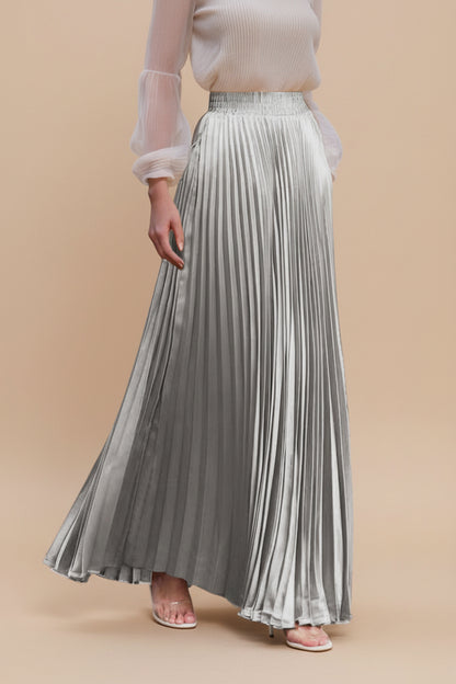 Glossy Accordion Pleated Modest Maxi Skirt #261882