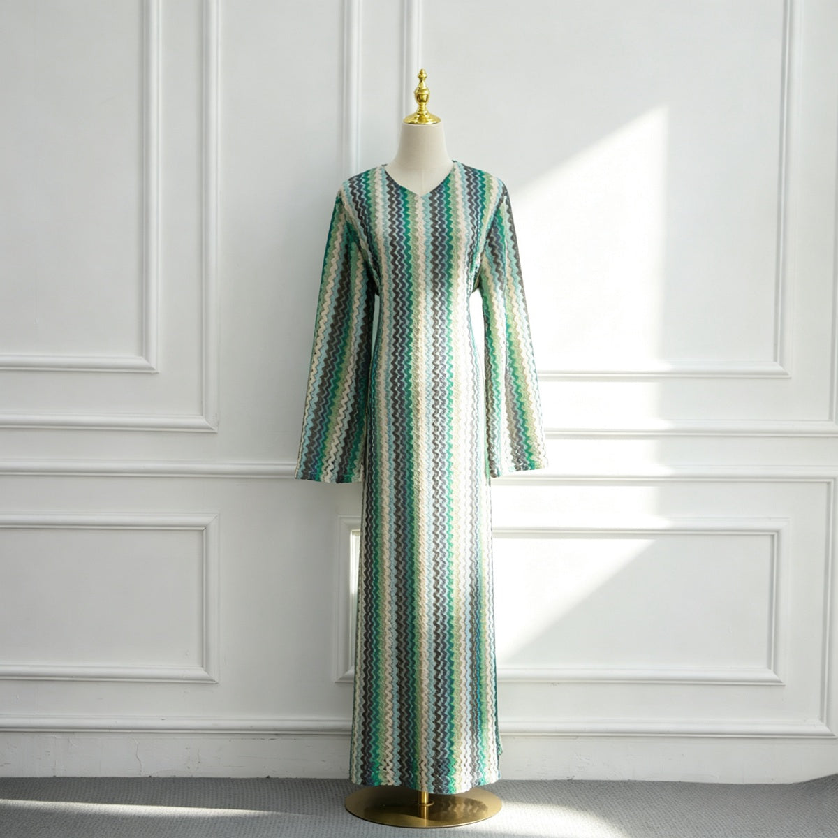 Rainbow Jacquard Double-layer Abaya Dress #261374