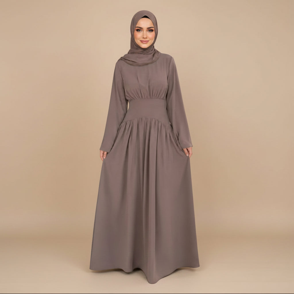 Muslim Women Wrinkle Waist Abaya Dress #261365