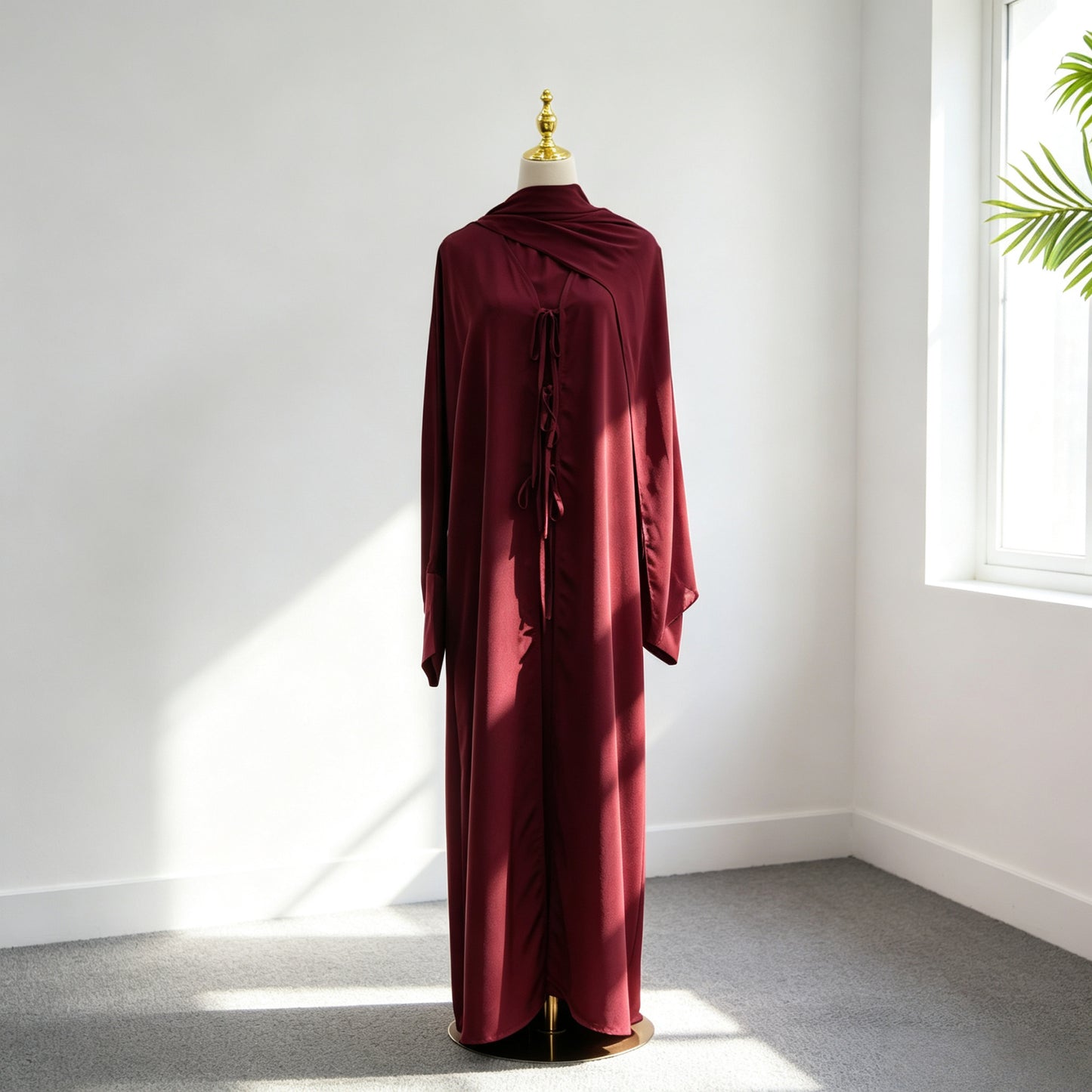 3 Pieces Set Nida Open Abaya Dress With Inner Sleeveless Dress And Matching Hijab #261201