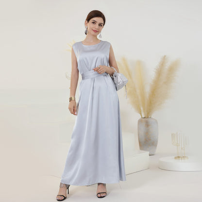 Muslim Women Satin Sleeveless Inner Slip Dress Underdress