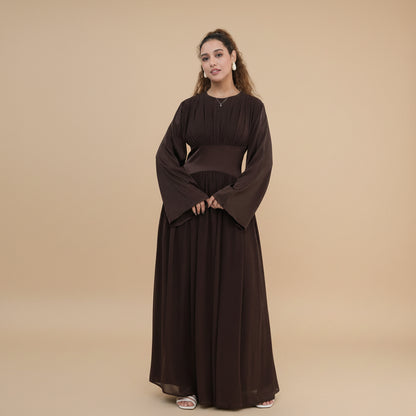 Muslim Women Double-layer Chiffon Waist Abaya Dress #261330