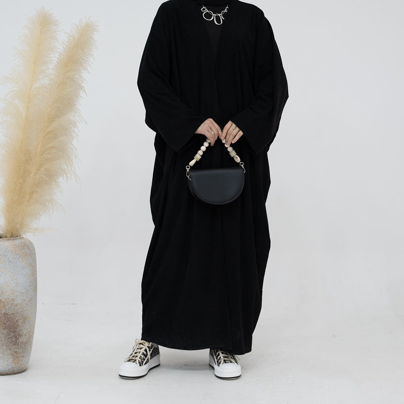 Corduroy Winter Fall Muslim Women Cardigan Open Abaya Coat