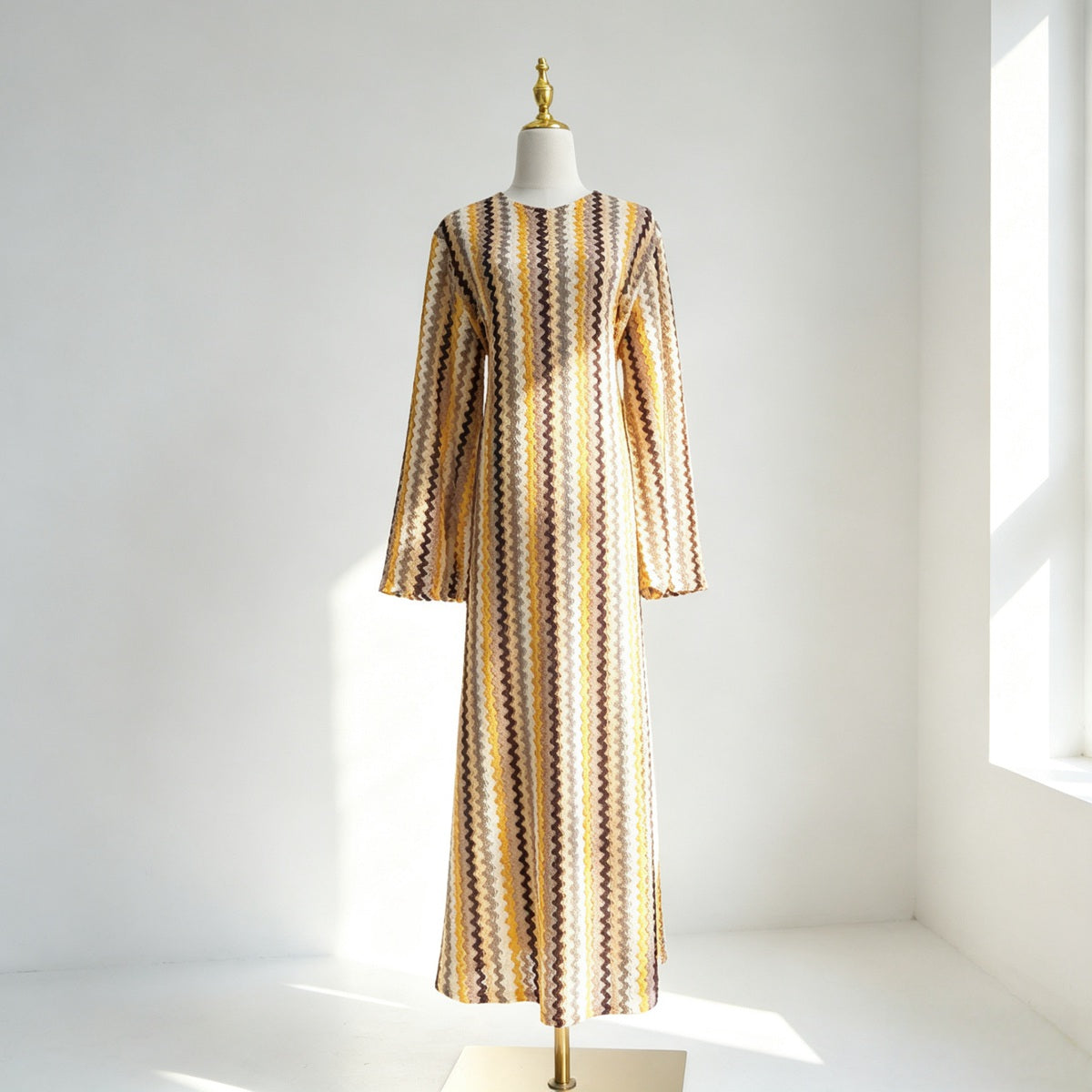 Rainbow Jacquard Double-layer Abaya Dress #261374