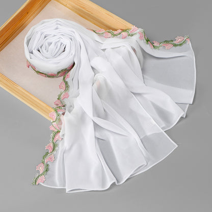 Muslim Women Floral Lace Chiffon Hijab Scarf #26155