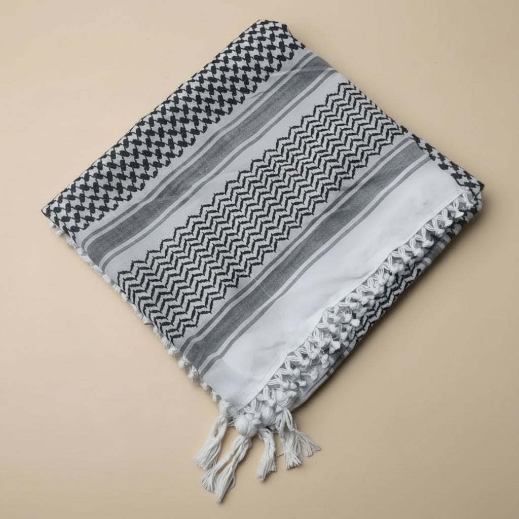 Authentic Jacqaurd Fringed edge Palestinian Keffiyeh Scarf Arab Shemagh Traditional Kuffiyeh Head Neck Wrap For Men and Women