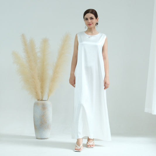 Muslim Women Satin Sleeveless Inner Slip Dress Underdress