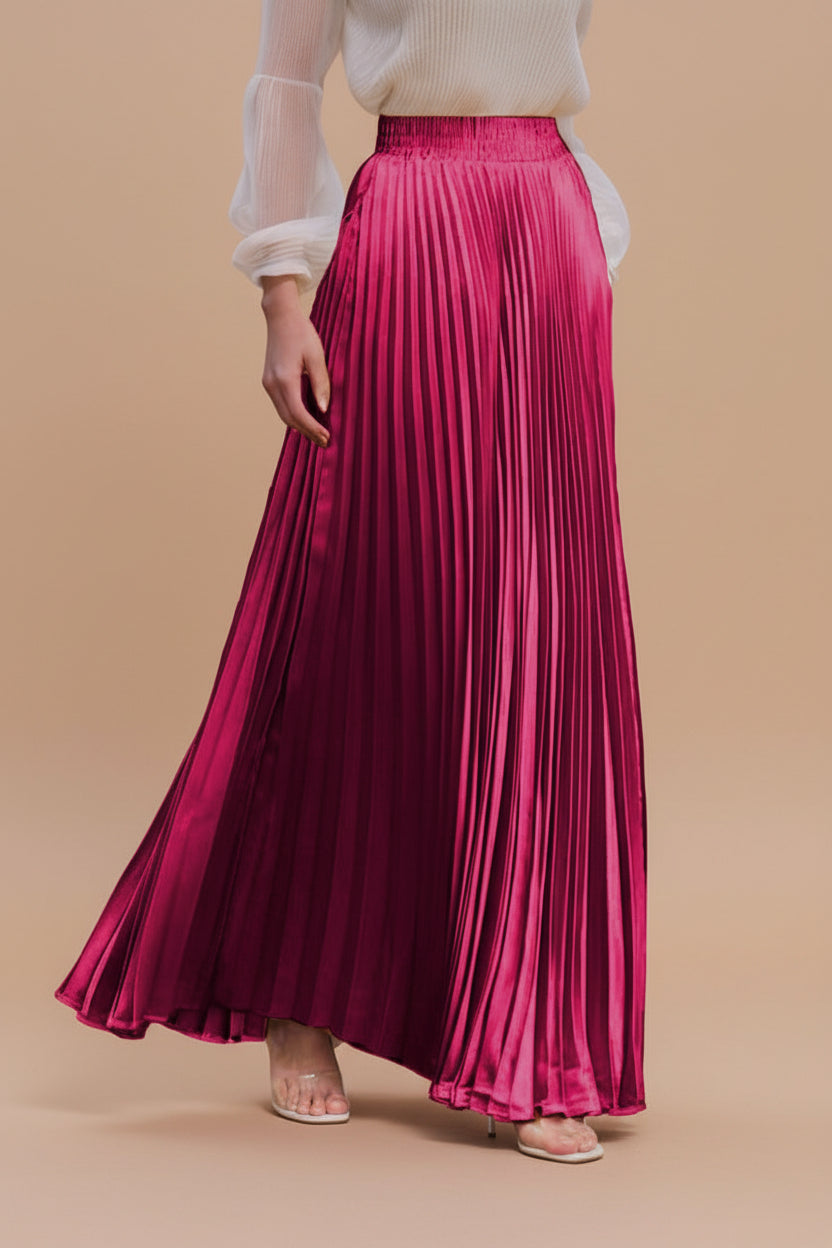 Glossy Accordion Pleated Modest Maxi Skirt #261882