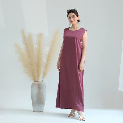 Muslim Women Satin Sleeveless Inner Slip Dress Underdress