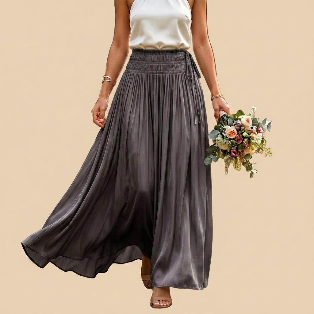 Silk Feeling Glossy Solid Color Maxi Skirt #26906