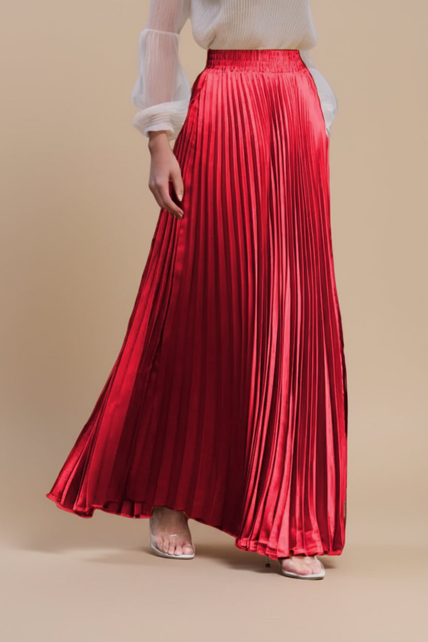 Glossy Accordion Pleated Modest Maxi Skirt #261882