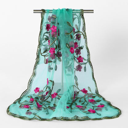 Muslim Women Floral Embroidered Lace Hijab Scarf #26VE154
