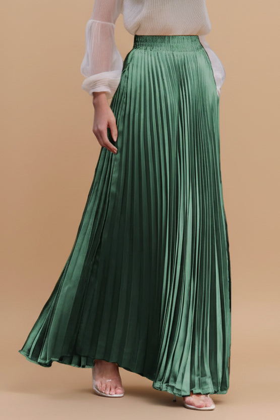 Glossy Accordion Pleated Modest Maxi Skirt #261882