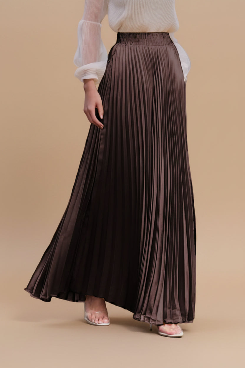 Glossy Accordion Pleated Modest Maxi Skirt #261882